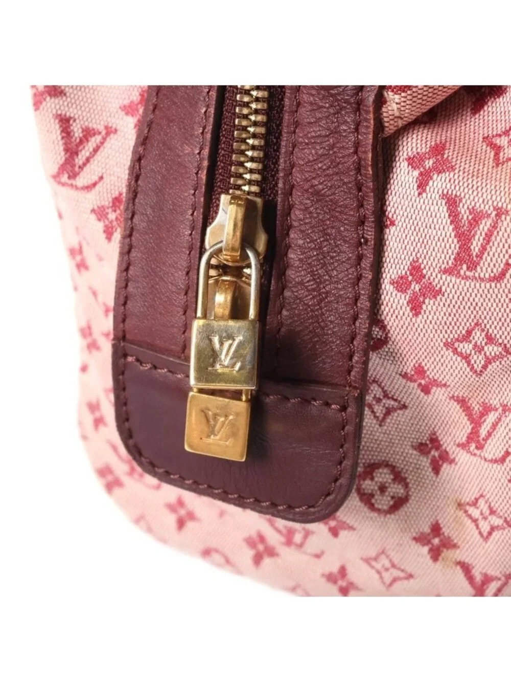 Louis Vuitton Monogram Mini Josephine PM Handbag Wine Red Leather Canvas Gold